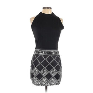 NWT CBR Cocktail Dress Womens Black White Sleeveless Mock Mini Ruched  Large